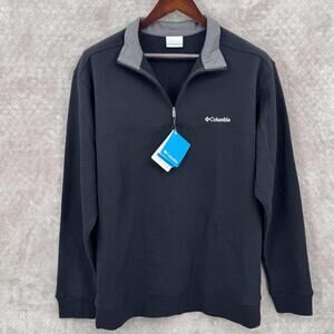 Columbia Sweatshirt Mens Large Black 1/4 Zip Fleece Pullover Mock Neck Logo